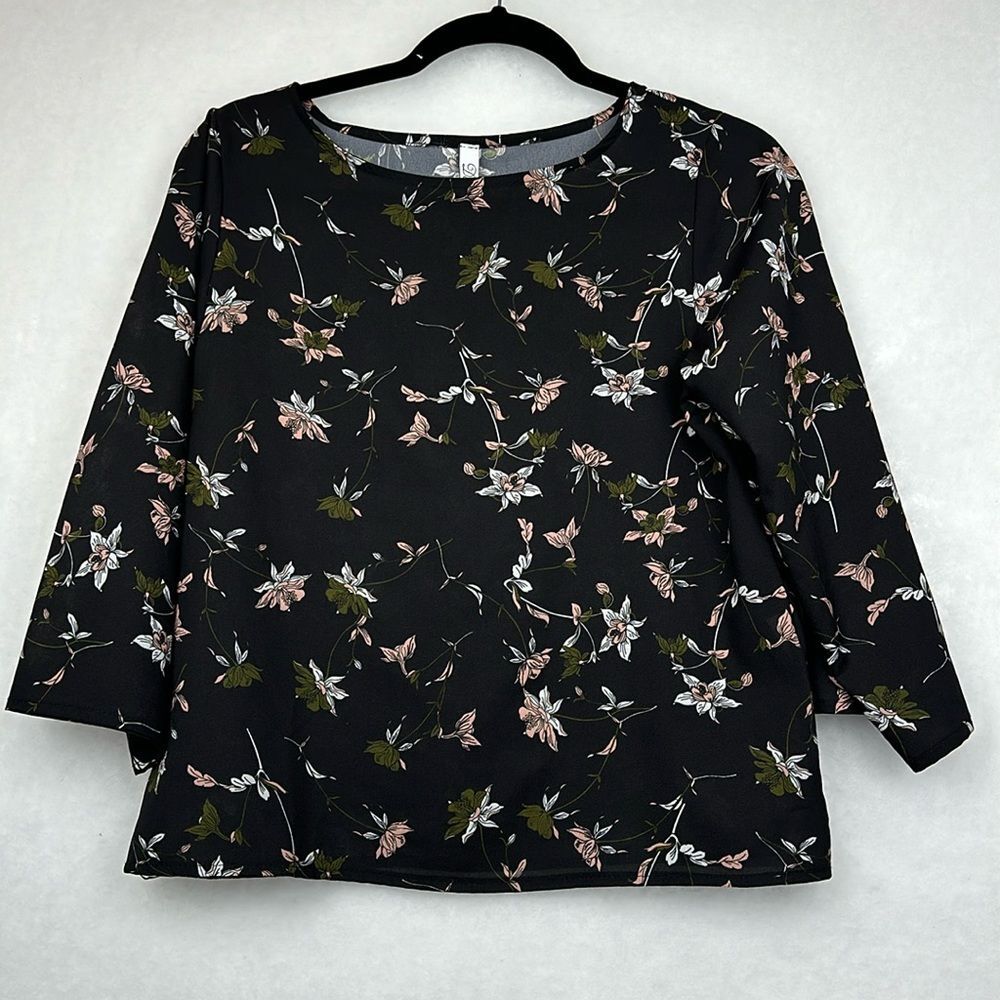 Floral Print Top 3/4 Sleeves Sz Small